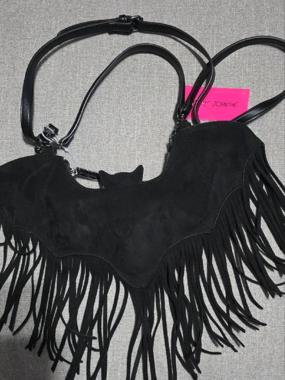 Betsey Johnson Black Bat Fringe Purse NWT